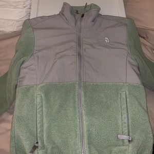 Green and gray north face fleece